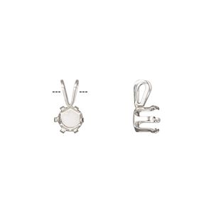 Pendant, Snap-Tite®, sterling silver, 6mm with 6-prong round setting. Sold per pkg of 2.