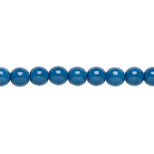 Bead, Czech dipped décor glass druk, medium blue, 6mm round. Sold per 15-1/2" to 16" strand.