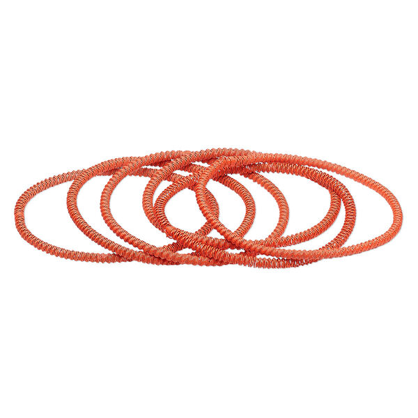 Bracelet, stretch, painted steel, orange, 3mm twisted coil, 7 inches. Sold per pkg of 6. image number 0