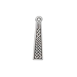 Drop, TierraCast®, antique silver-plated pewter (tin-based alloy), 22.5x5.5mm double-sided flat trapezoid with Celtic braid. Sold per pkg of 20.