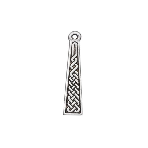 Drop, TierraCast®, antique silver-plated pewter (tin-based alloy), 22.5x5.5mm double-sided flat trapezoid with Celtic braid. Sold per pkg of 20. image number 0