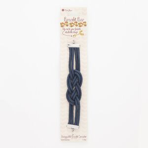 Bracelet component, cotton and silver-finished steel, dark blue, 25mm wide infinity knot, 6 inches. Sold individually.