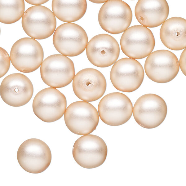 Bead druk Czech pearl-coated glass 50pk 8mm round, cream rose matte opaque pearl image number 0