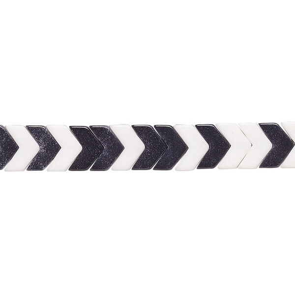 Bead, porcelain, opaque shiny black and white, 6.5x4mm chevron. Sold per 15-12" to 16" strand, approximately 110 to 130 beads. image number 0