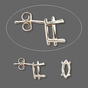 Earstud 1pkg2 Sure-Set™ 14Kt gold, 10x5mm marquise pre-notched 4-prong basket-style setting / earnuts, 1 pair