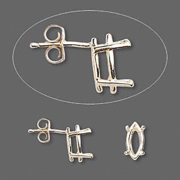 Earstud, Sure-Set™, 14Kt gold, 10x5mm with 4-prong marquise basket setting. Sold per pair. image number 0