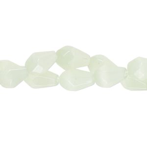 Bead, glass, translucent pale mint green, 10x6mm faceted teardrop. Sold per pkg of (2) 12-inch strands, approximately 60 beads.