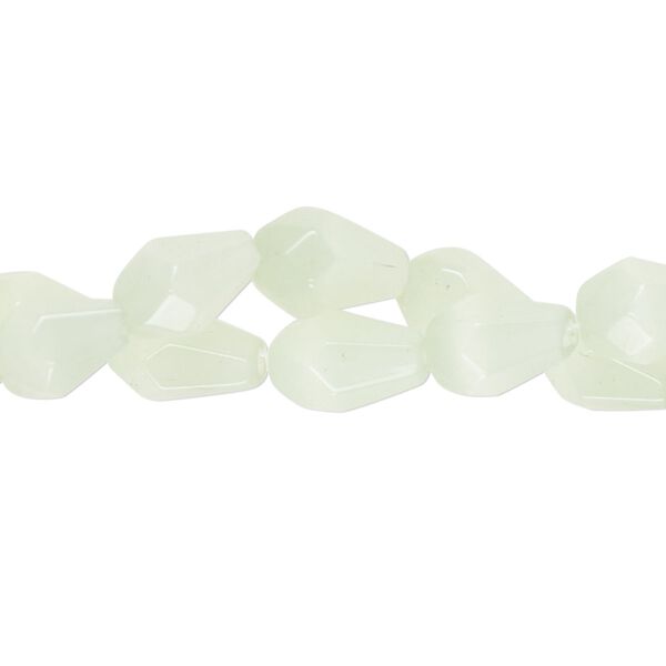 Bead, glass, translucent pale mint green, 10x6mm faceted teardrop. Sold per pkg of (2) 12-inch strands, approximately 60 beads. image number 0