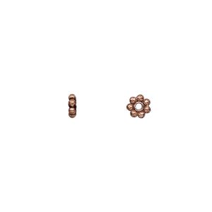 Bead, antiqued copper, 5x1.5mm beaded rondelle. Sold per 50-gram pkg, approximately 290 beads.