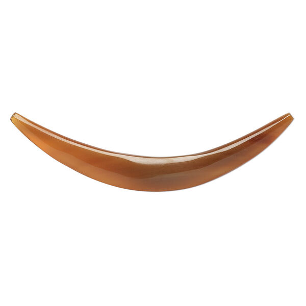 Component, horn (dyed), golden, 9-10.5mm wide, 3 x 3/4 inch to 3-1/4 x 1 inch undrilled flat curve with tapered 4-5mm ends. Sold individually. image number 0