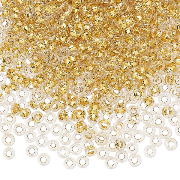 Seed bead, Miyuki, glass, pkg/4g, 3x1.3mm spacer rondelle, transparent gold-lined clear, (SPR3-195). image number 0