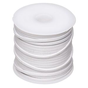 Cord, waxed cotton, white, 2mm flat. Sold per 25-meter spool.