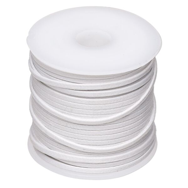 Cord, waxed cotton, white, 2mm flat. Sold per 25-meter spool. image number 0
