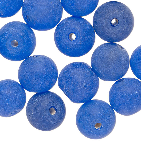 Bead, lampworked glass, translucent matte blue, 12mm round. Sold per 2-ounce pkg, approximately 25 beads. image number 0