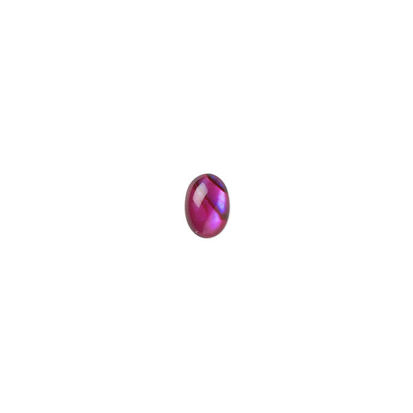 Cabochon, paua shell (dyed / coated), pink, 7x5mm calibrated oval, Mohs hardness 3-1/2. Sold per pkg of 10. image number 0