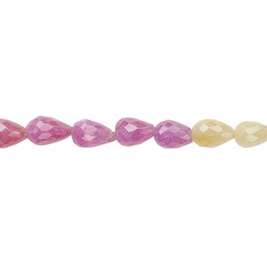 Multi-sapphire 1pkg1, hand-cut faceted teardrop bead 8 inch 6x5mm-7x5mm