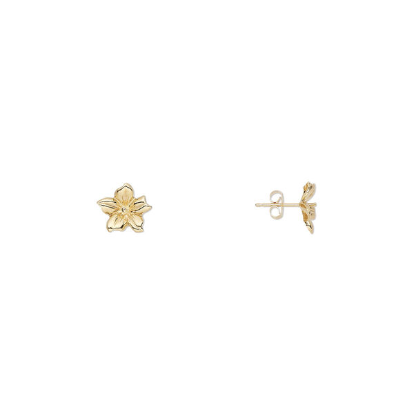 Earstud, 14Kt gold-filled, 11mm flower with 2mm peg, fits 4-5mm half-drilled bead. Sold per pair. image number 0