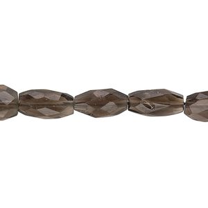 Smoky quartz 1pkg1, hand-cut faceted puffed oval bead 13 inch 8x7mm-15x9mm