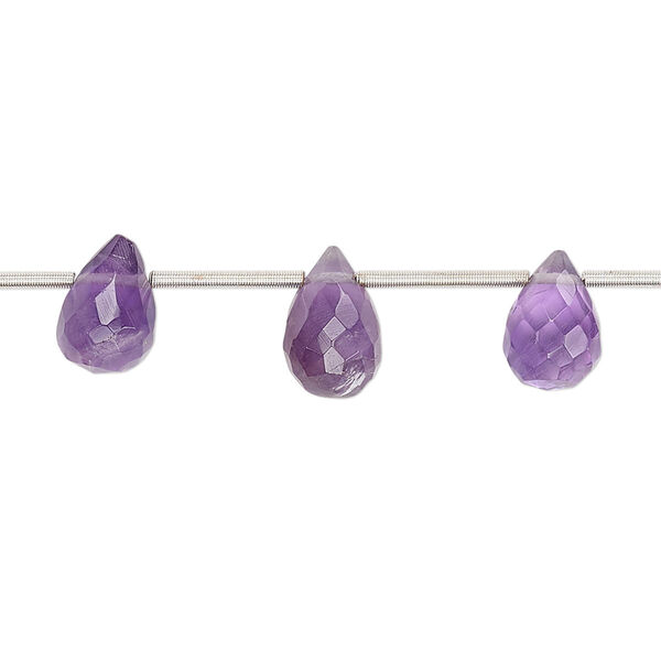 Bead, amethyst (natural), 9x6mm-12x7mm hand-cut top-drilled faceted teardrop with 0.4-1.4mm hole, B- grade, Mohs hardness 7. Sold per pkg of 15. image number 0