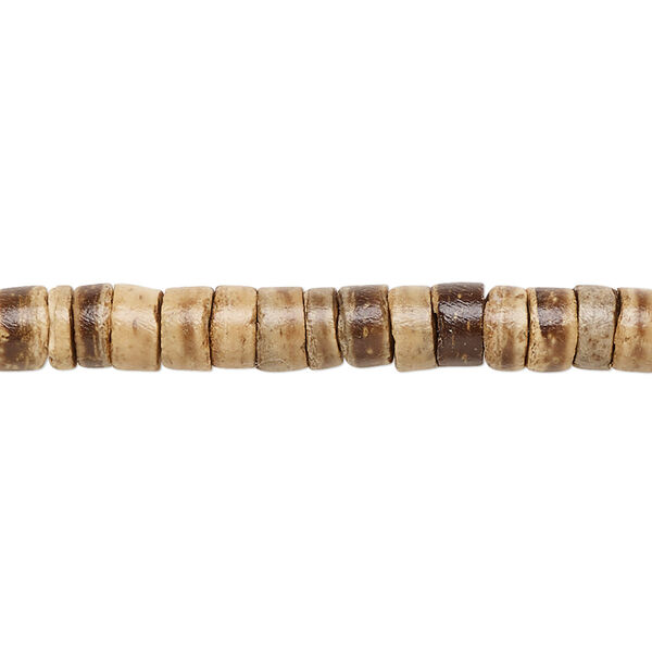 Bead, wood (waxed), light and dark brown, 5-6mm hand-cut heishi. Sold per pkg of (2) 24-inch strands. image number 0