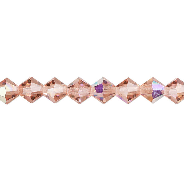 Bead 144pk rose peach AB, Preciosa Czech crystal 6mm bicone image number 0