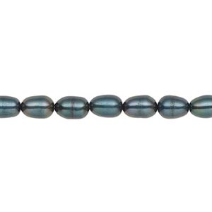 Pearl, cultured freshwater (dyed), iris green, 4-5mm rice, C grade, Mohs hardness 2-1/2 to 4. Sold per 16-inch strand.