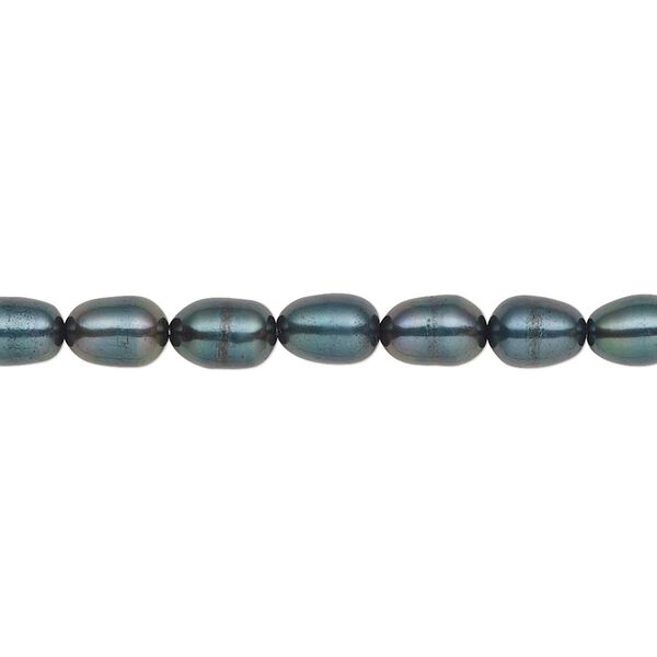 Pearl, cultured freshwater (dyed), iris green, 4-5mm rice, C grade, Mohs hardness 2-1/2 to 4. Sold per 16-inch strand. image number 0