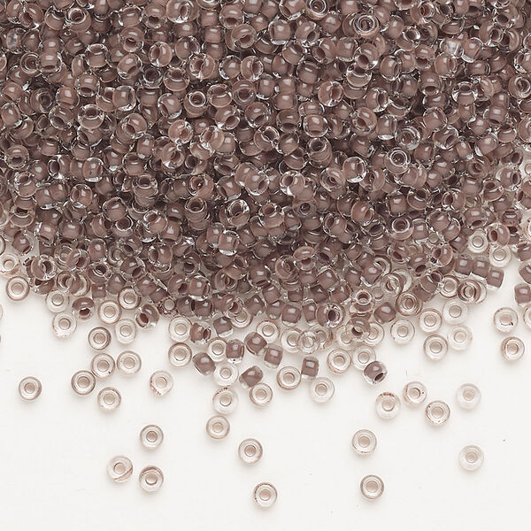 Seed bead, Preciosa Ornela Czech glass, pkg/50g, #11 rocaille, transparent terra intensive chocolate-lined clear, (08A19). image number 0