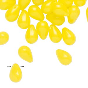 Bead, pressed glass, opaque yellow, 10x6mm top-drilled teardrop. Sold per 1-ounce pkg, approximately 60 beads.