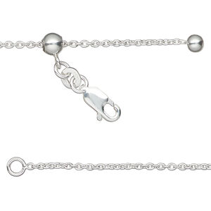 Chain 1pkg1 Gossamer™, sterling silver and silicone, 1.5mm cable, 16 to 24 inches with lobster claw clasp and 5mm adjustable slider bead.