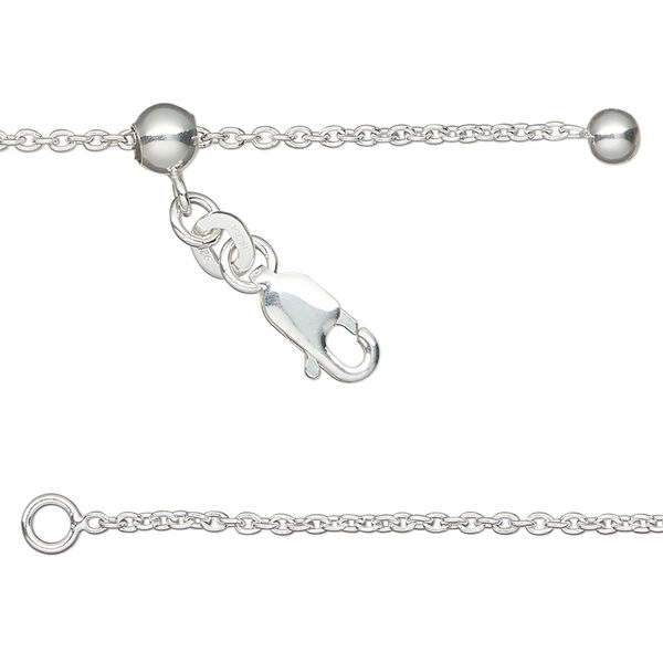 Chain 1pkg1 Gossamer™, sterling silver and silicone, 1.5mm cable, 16 to 24 inches with lobster claw clasp and 5mm adjustable slider bead. image number 0