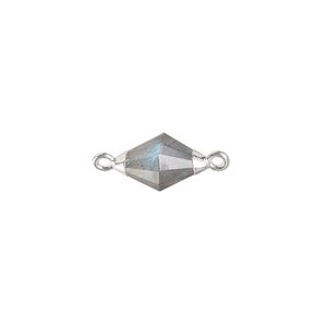 Labradorite / copper / sterling silver 1pkg1, silver-plated hand-cut faceted bicone link natural 13x8mm