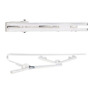 Tie clip, silver-plated brass, 55x6mm bar with cutout oval design. Sold per pkg of 2.