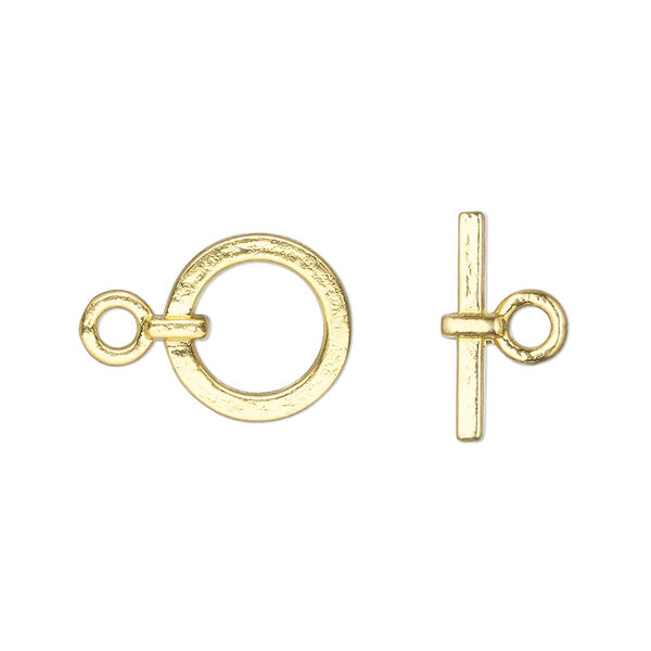 Clasp, toggle, gold-finished "pewter" (zinc-based alloy), 12.5mm round. Sold per pkg of 10. image number 0