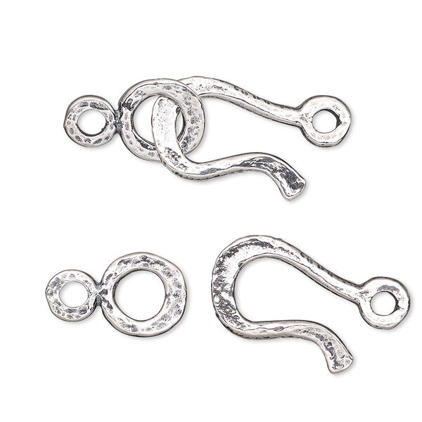 Clasp, JBB Findings, hook-and-eye, sterling silver, 22x12mm textured. Sold individually. image number 0