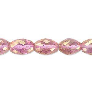 Quartz crystal 1pkg10, AB hand-cut faceted oval bead 11x8mm