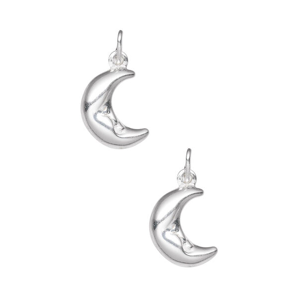 Charm, sterling silver, 12x11mm puffed moon face. Sold per pkg of 2. image number 0