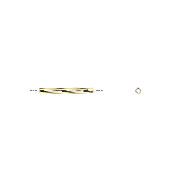 Bead, gold-plated brass, 13x1mm twisted square tube. Sold per pkg of 20. image number 0