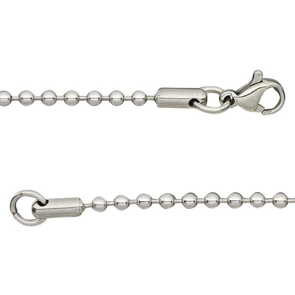 Chain, stainless steel, 2.4mm ball, 20 inches with clasp. Sold per pkg of 4. image number 0