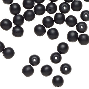 Bead 1pkg60, Preciosa, Czech glass druk, opaque matte black, 6mm round.