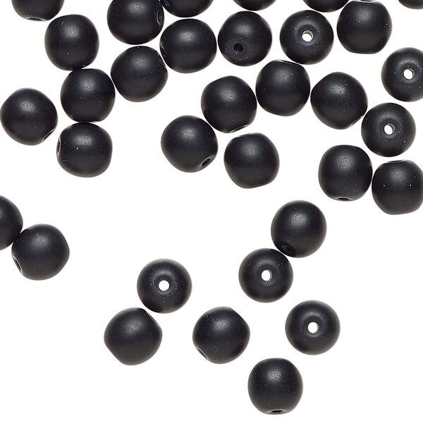 Bead 1pkg60, Preciosa, Czech glass druk, opaque matte black, 6mm round. image number 0