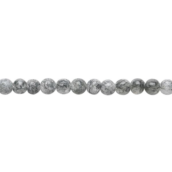 Tourmalinated quartz 1pkg1, hand-cut round bead natural 15.5-16 inch 4-5mm image number 0