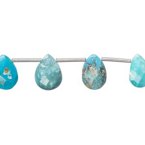 Imperial crown turquoise 1pkg11, hand-cut top-drilled faceted puffed teardrop bead natural 8x5mm-11x9mm