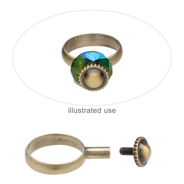 Ring, antique gold-plated brass, 4.5mm wide with 8mm post and twist-off top, size 8. Sold individually. image number 0