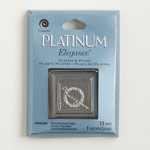 Clasp toggle 1pkg1 platinum-plated, 15mm hammered round, copper 1-strand