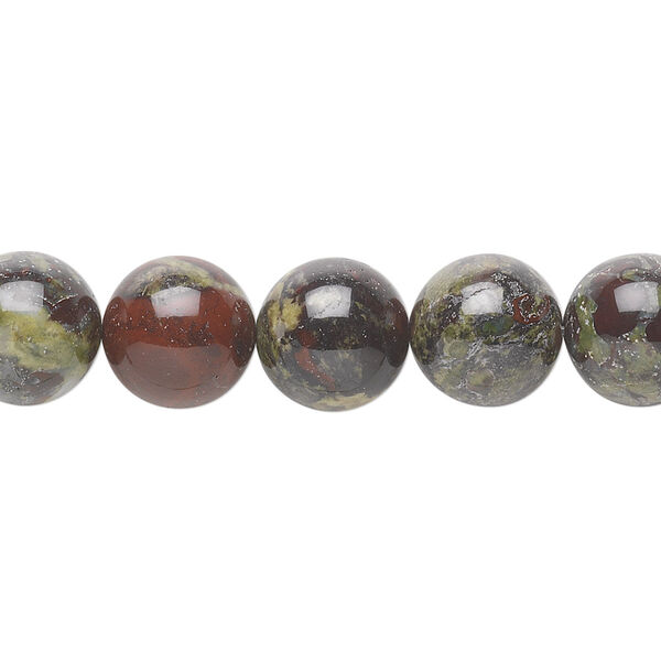 Bead, dragon blood jasper (natural), 10mm round, B grade, Mohs hardness 6-1/2 to 7. Sold per 15-1/2" to 16" strand. image number 0