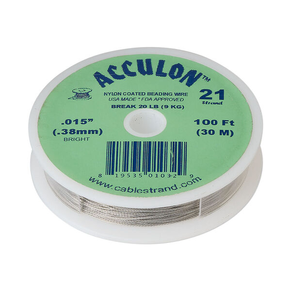Beading wire, Acculon®, nylon-coated stainless steel, clear, 21 strand, 0.015-inch diameter. Sold per 100-foot spool. image number 0