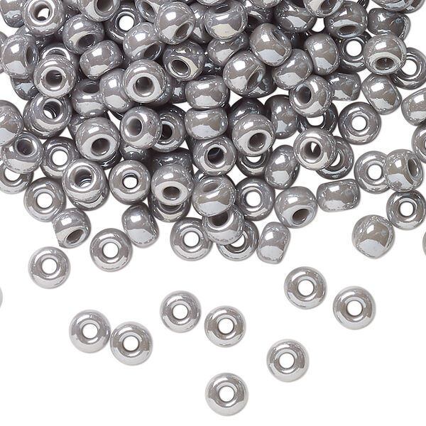 Seed bead, Miyuki, glass, pkg/25g, #6 rocaille, opaque luster ghost grey, (RR-443). image number 0