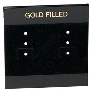 Earring card, flocked plastic, black and gold, 2x2-inch square with "GOLD FILLED." Sold per pkg of 100.