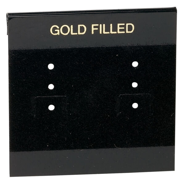 Earring card, flocked plastic, black and gold, 2x2-inch square with "GOLD FILLED." Sold per pkg of 100. image number 0